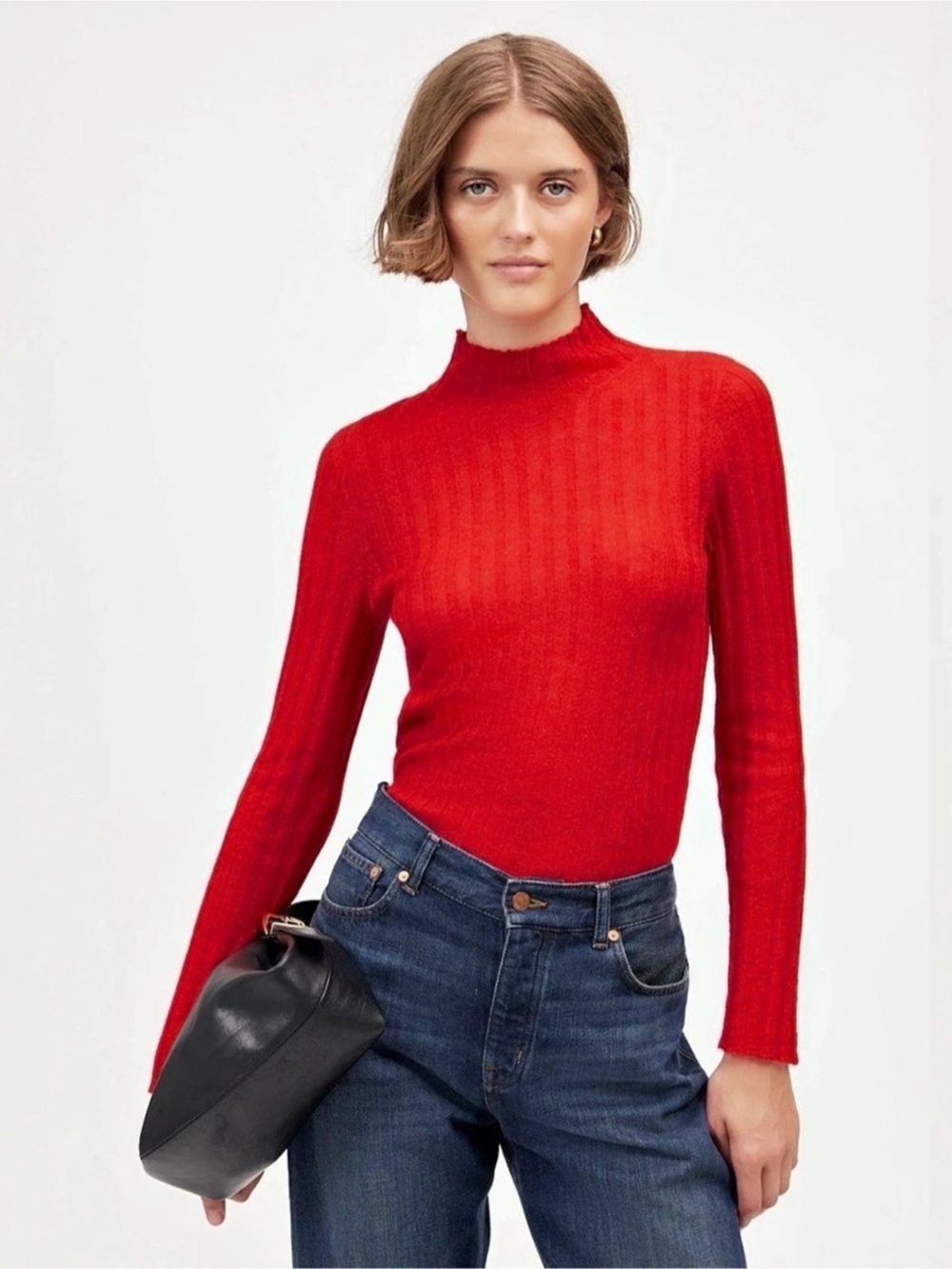 Madewell Alpaca-Blend Ribbed Mockneck Sweater in Red Size Medium NWT